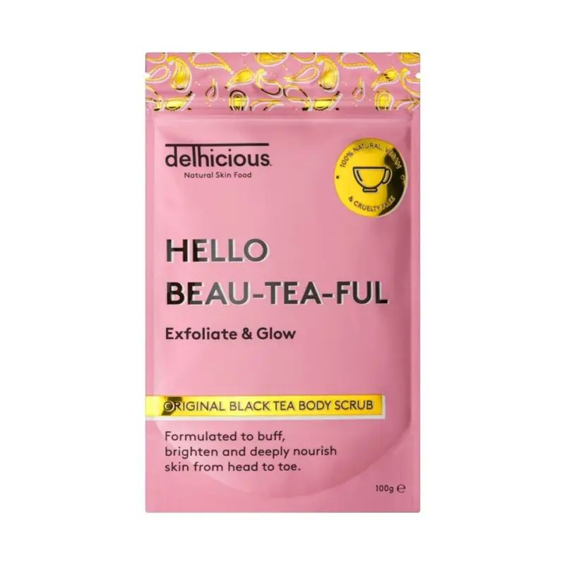 Delhicious Hello Beau-Tea-Ful Original Black Tea Body Scrub 100 g Vysoce Kvalitní