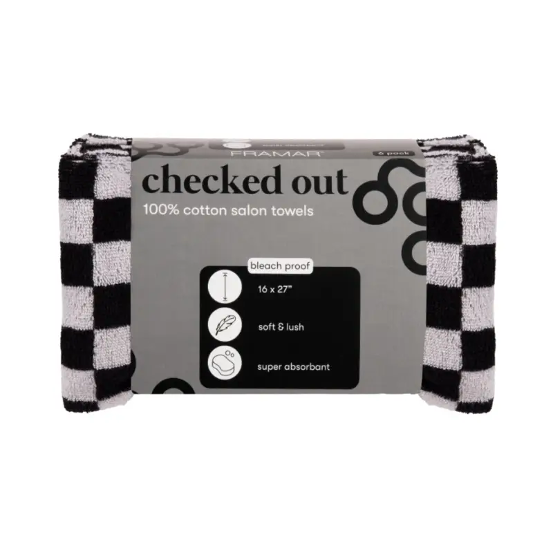 Framar Checked Out 100% Cotton Salon Towels Black & White Výprodej