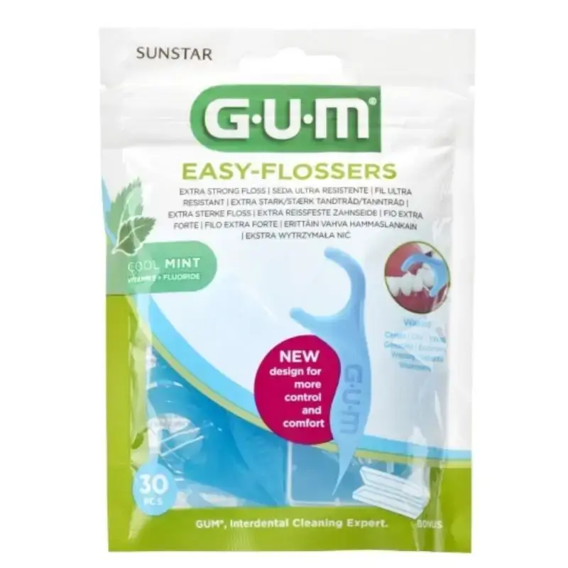 Gum Easy Flosser – zubní nitě s párátkem 30 ks + cestovní pouzdro Sleva