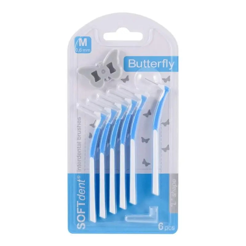 Softdent Butterfly mezizubní kartáček zahnutý M 6 ks Doprava Zdarma