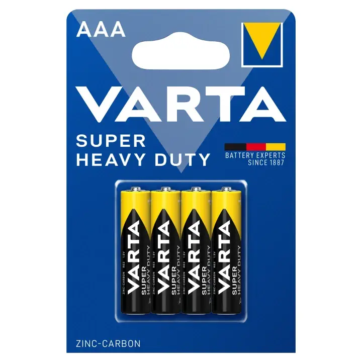 Ověřený VARTA Super Heavy Duty AAA zinko-uhlíkové baterie 4 ks