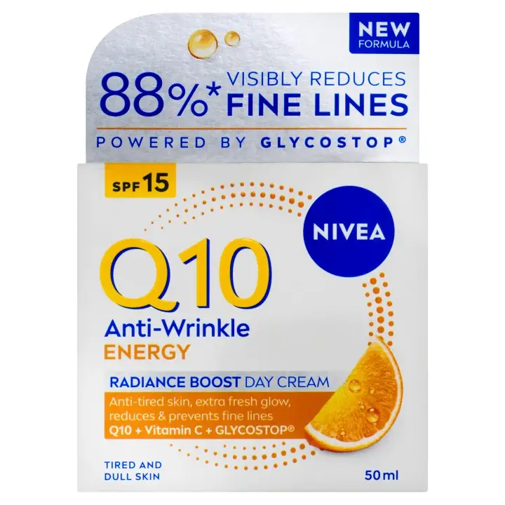 Cenová Bomba Nivea Q10 Energy Rozjasňující denní krém proti vráskám OF 15 50 ml