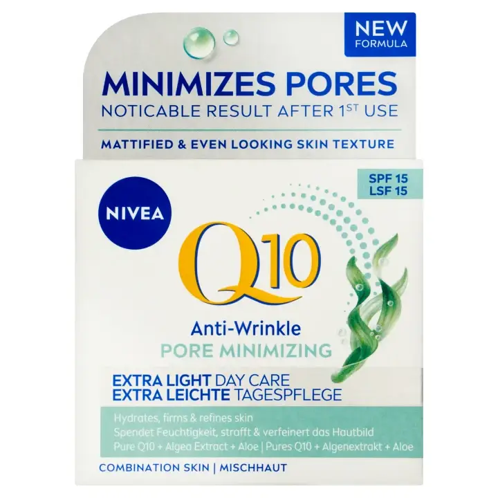 Cenová Bomba Nivea Q10 Anti-Wrinkle Pore Minimizing Extra lehký denní krém proti vráskám OF 15 50ml
