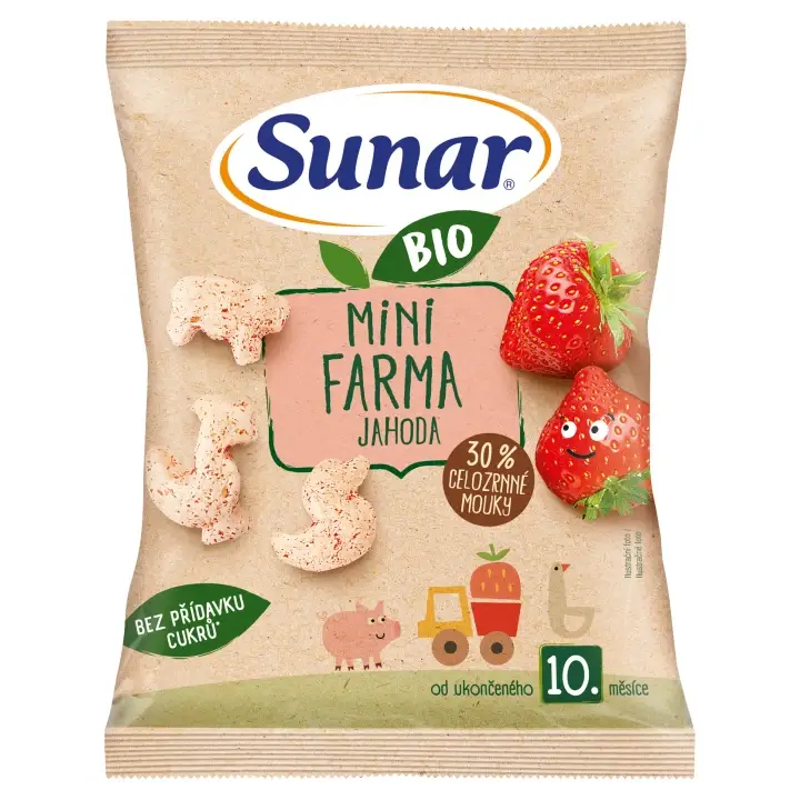 Horká Nabídka Sunar BIO dětské křupky mini farma jahoda 10m+, 18 g