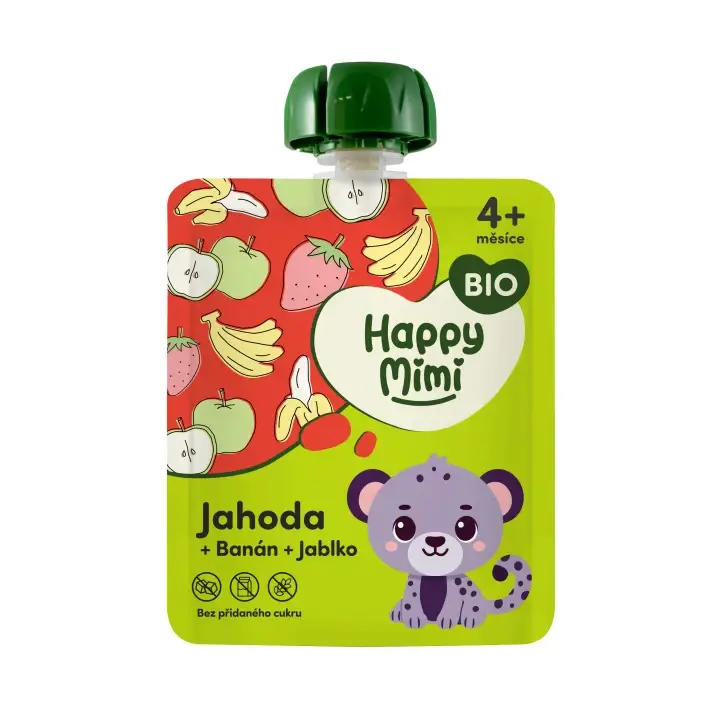 Happy Mimi BIO ovocný příkrm Jahoda 90g Doprava Zdarma