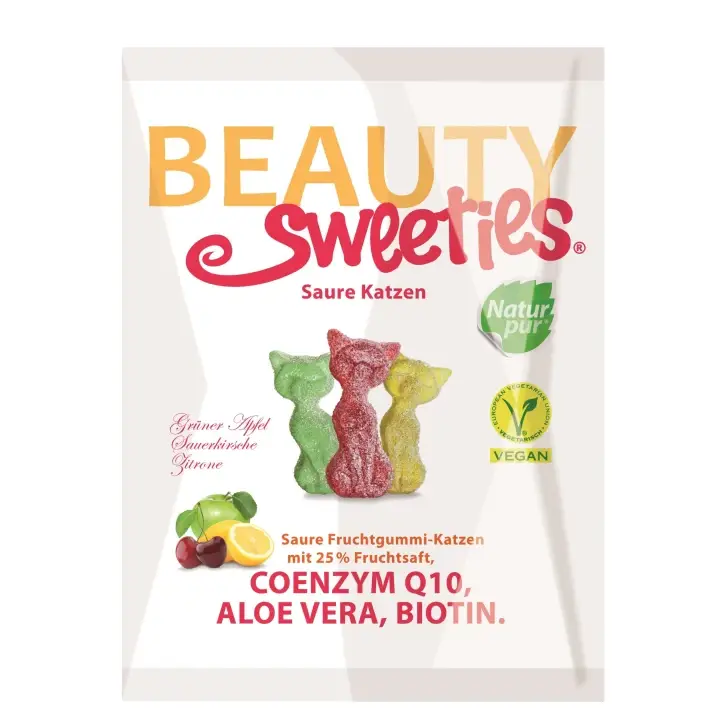 Zlevněný BeautySweeties Vegan Kyselé ovocné želé kočičky 125 g