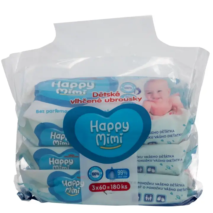 Happy Mimi Dětské vlhčené ubrousky 99% vody 180ks Jen Po Omezenou Doba