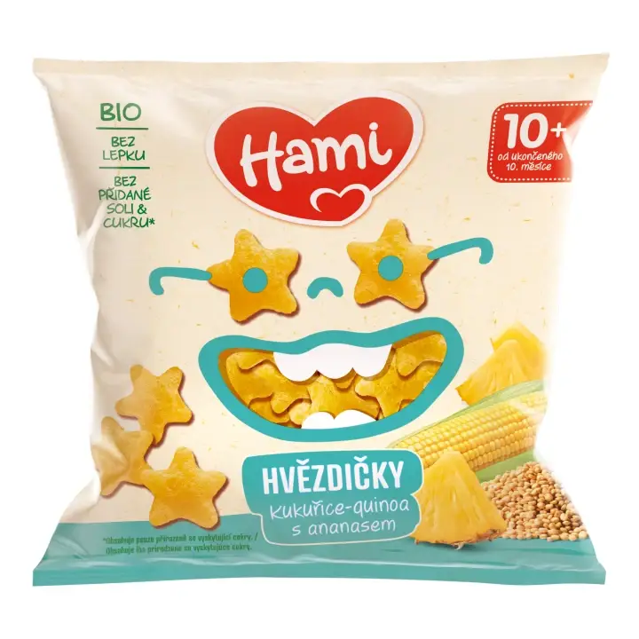 Akční Nabídka HAMI BIO hvězdičky kukuřice-quinoa s ananasem 20 g