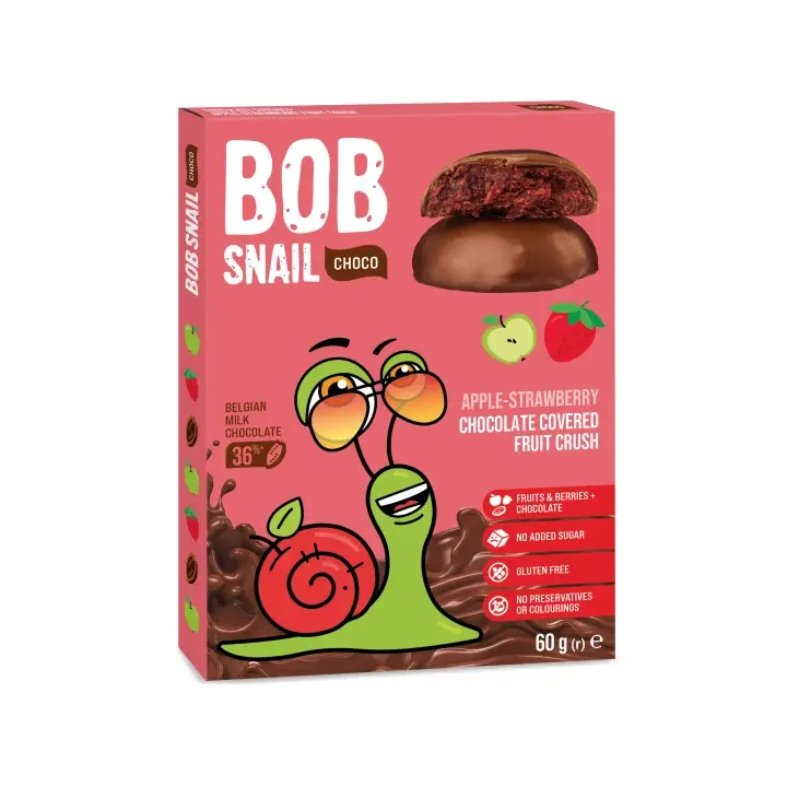 Šnek BOB jablečno-jahodová pochoutka v mléčné čokoládě se sladidlem 60g Tovární Cena