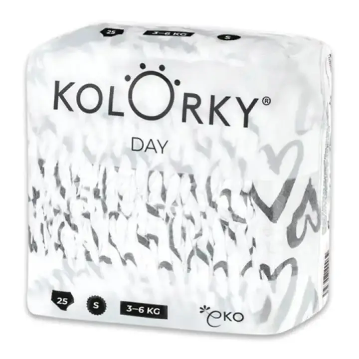 Originální KOLORKY DAY jednorázové eko plenky srdce - S (3-6 kg) , 25 ks