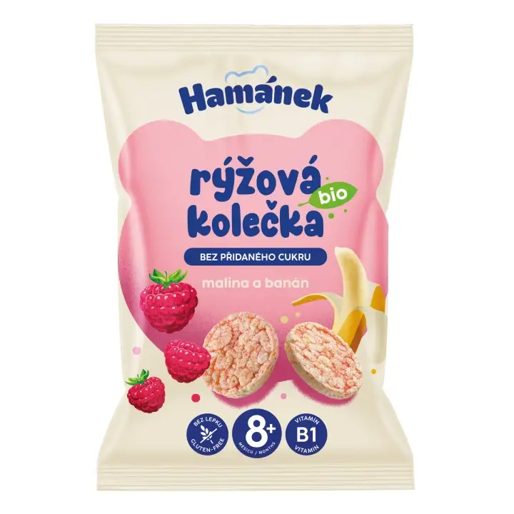 Hamánek BIO Rýžová kolečka malina a banán 8m+ 35 g Originální