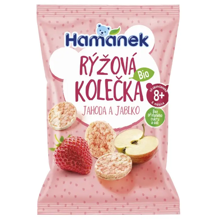 Oblíbený Hamánek BIO Rýžová kolečka jahoda a jablko 8m+ 35 g