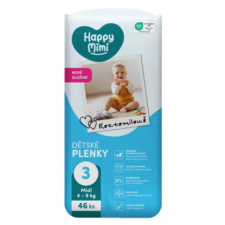 Sezónní Sleva Happy Mimi Dětské plenky 3 Midi, 46 ks