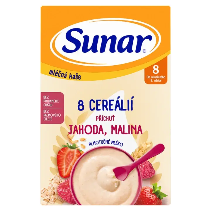 Expresní Doručení Sunar mléčná kaše s 8 cereáliemi jahoda, malina 210g