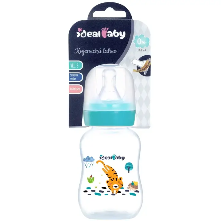 Ideal Baby Kojenecká láhev se silikonovou savičkou 0m+, vel. S, modrá/azurově zelená 120 ml Akce