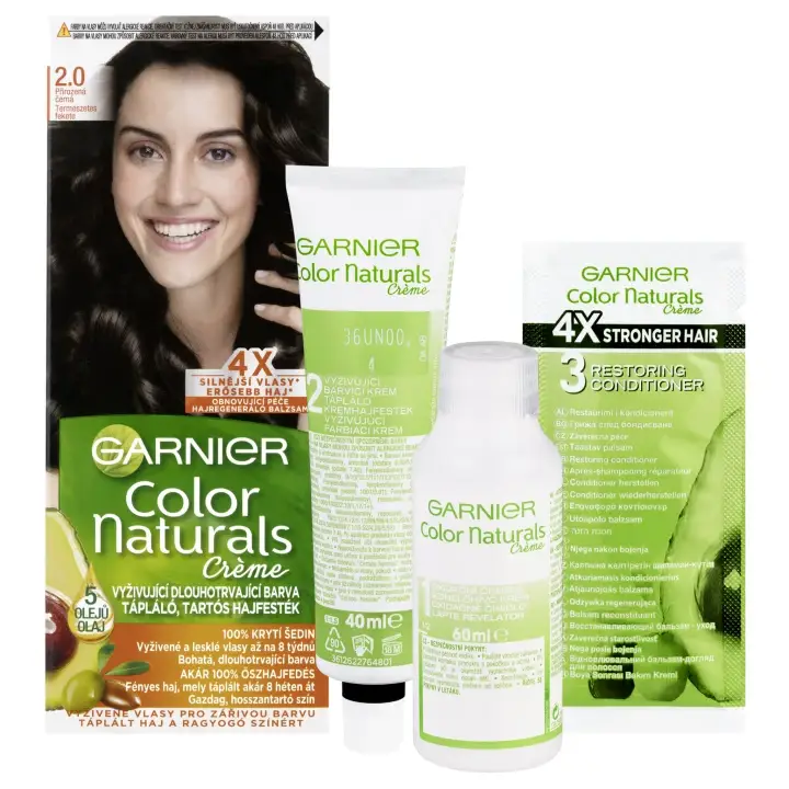 Cenově Výhodný Garnier Color Naturals permanentní barva na vlasy 2.0 přirozená černá, 60+40+12ml