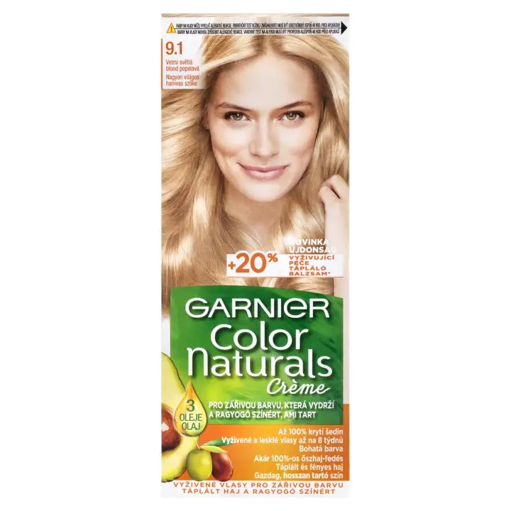 Autentický Garnier Color Naturals permanentní barva na vlasy 9 .1 velmi světlá blond popelavá, 60 +40 +12 ml