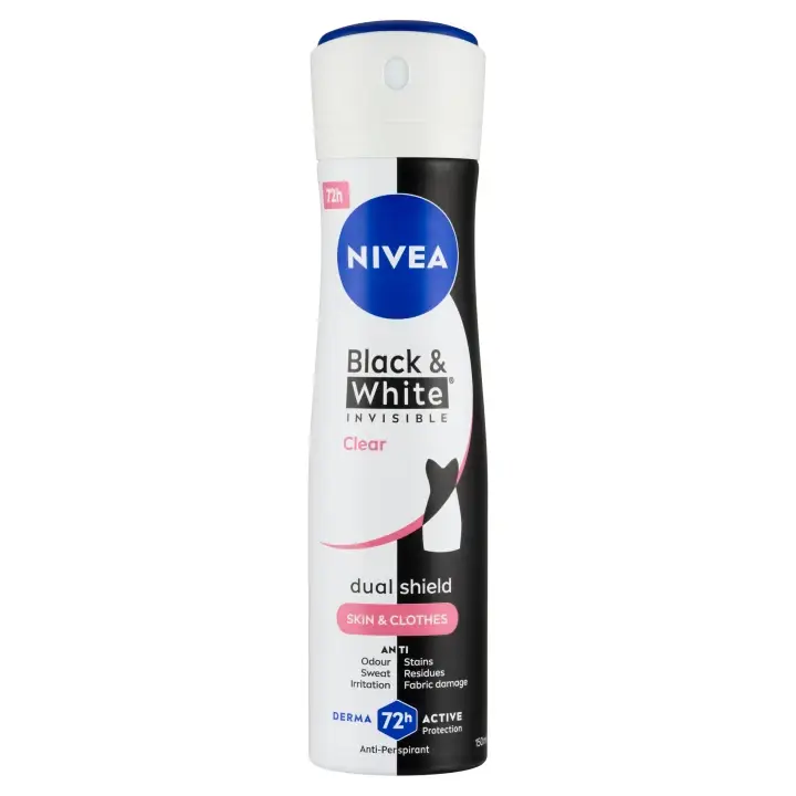 Autentický Nivea Black & White Invisible Clear Sprej antiperspirant 150 ml