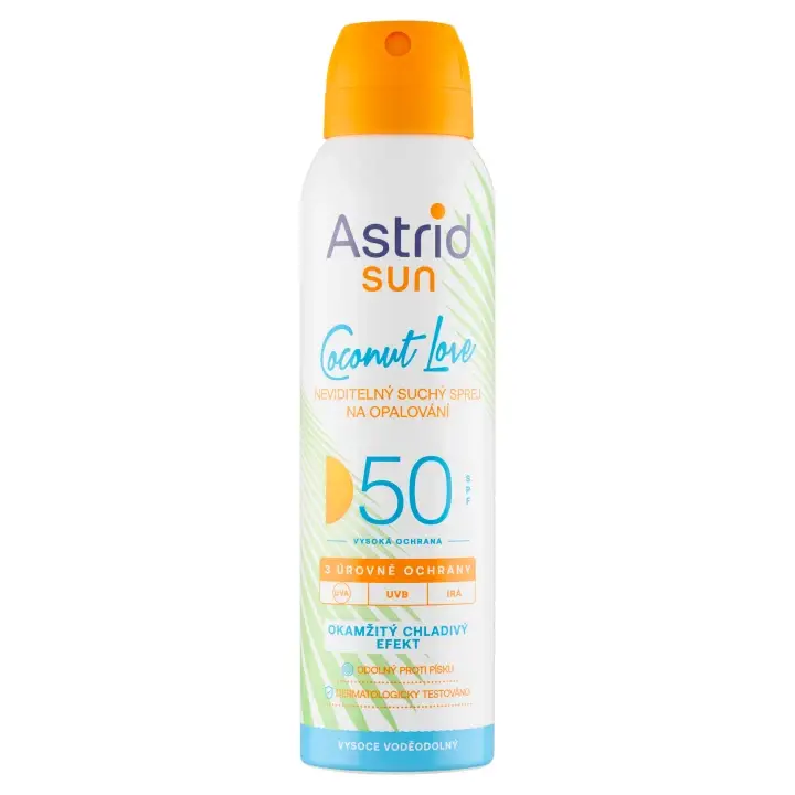 Zlevněný Astrid Sun Coconut Love neviditelný suchý sprej na opalování SPF 50 150 ml