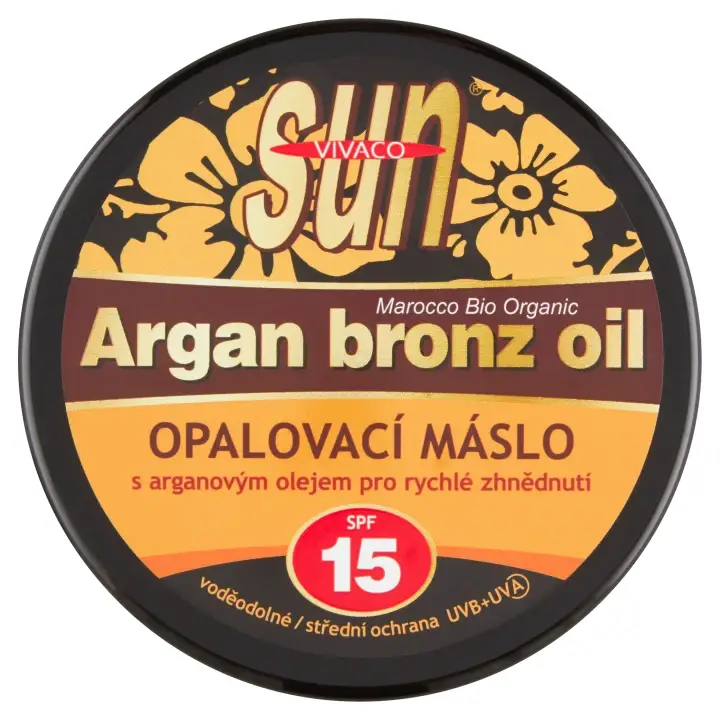 VIVACO Sun Opalovací máslo s arganovým olejem pro rychlé zhnědnutí SPF 15 200 ml Dokud Zásoby Vydrží