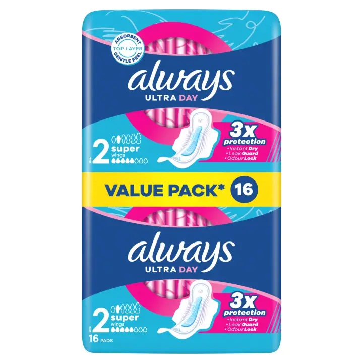 Výhodná Nabídka Always Ultra Day Super Hygienické vložky s křidélky, velikost 2, 16 ks