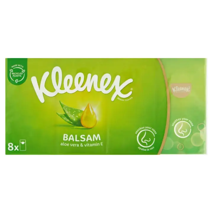 Kleenex Balsam Papírové kapesníky 4 vrstvy 8 x 8 ks Finální Výprodej