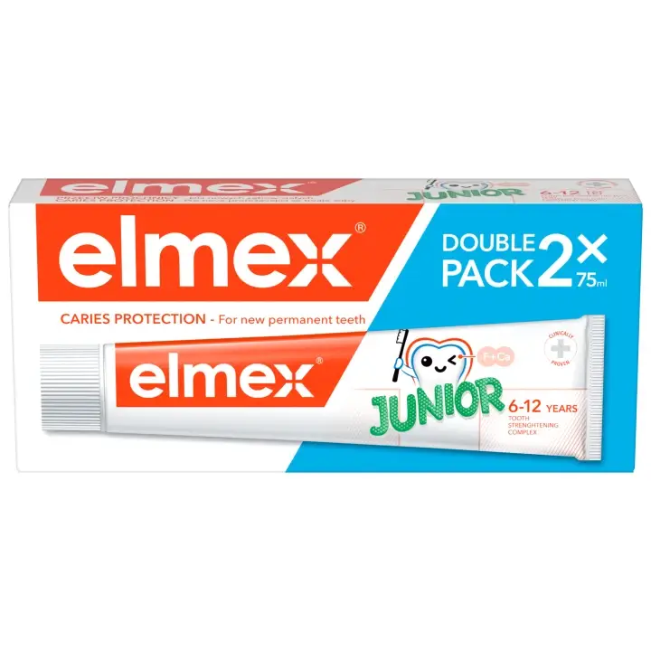 Akční Cena elmex® Junior Dětská zubní pasta pro děti ve věku 6-12 let Duopack 2 x 75 ml