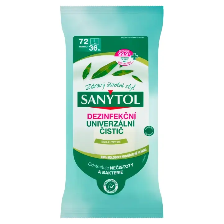 Aktuální Sanytol Dezinfekční univerzální čisticí utěrky eukalyptus 72 ks
