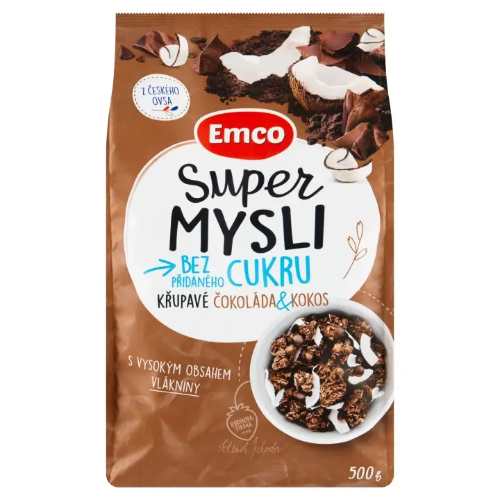 Finální Výprodej Emco Super Mysli Bez přidaného cukru křupavé čokoláda & kokos 500g