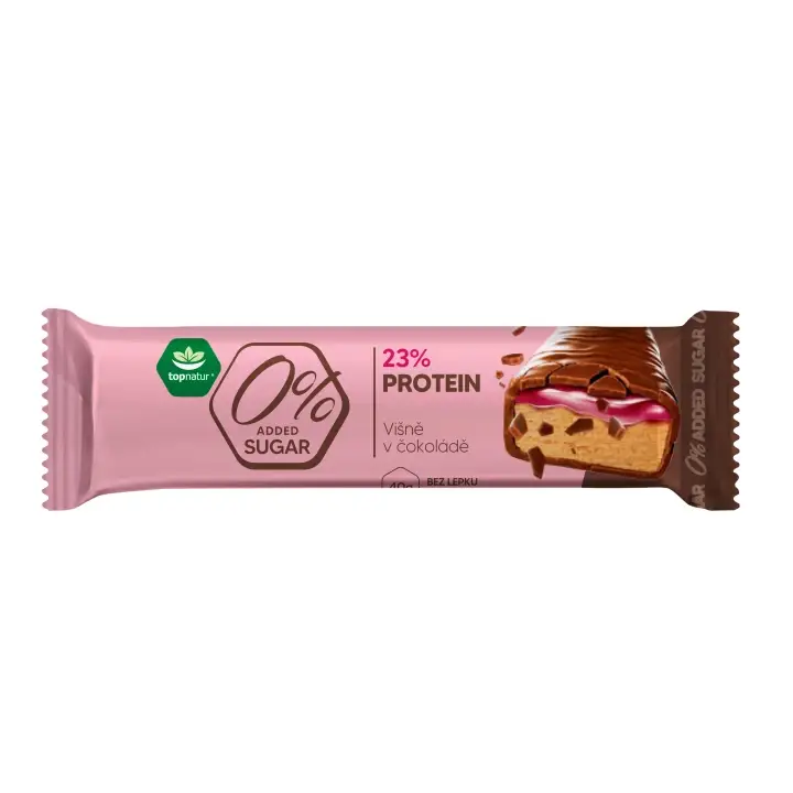 Topnatur 0% SUGAR proteinová tyčinka Višně v čokoládě 40g Výprodej