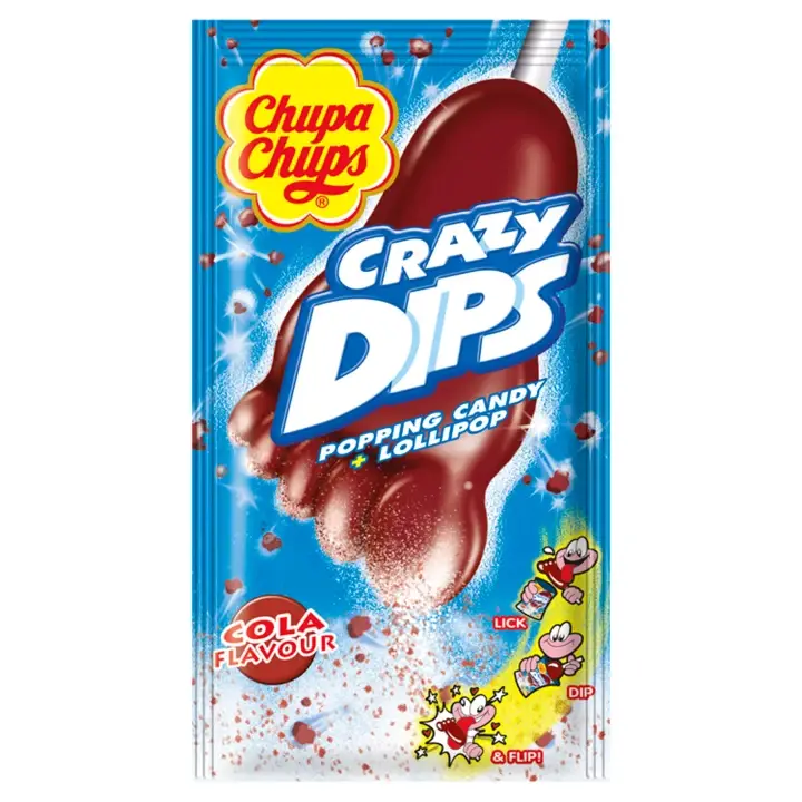Ověřený Chupa Chups Crazy Dips Drops s kolovou příchutí s praskajicím práškem 14g