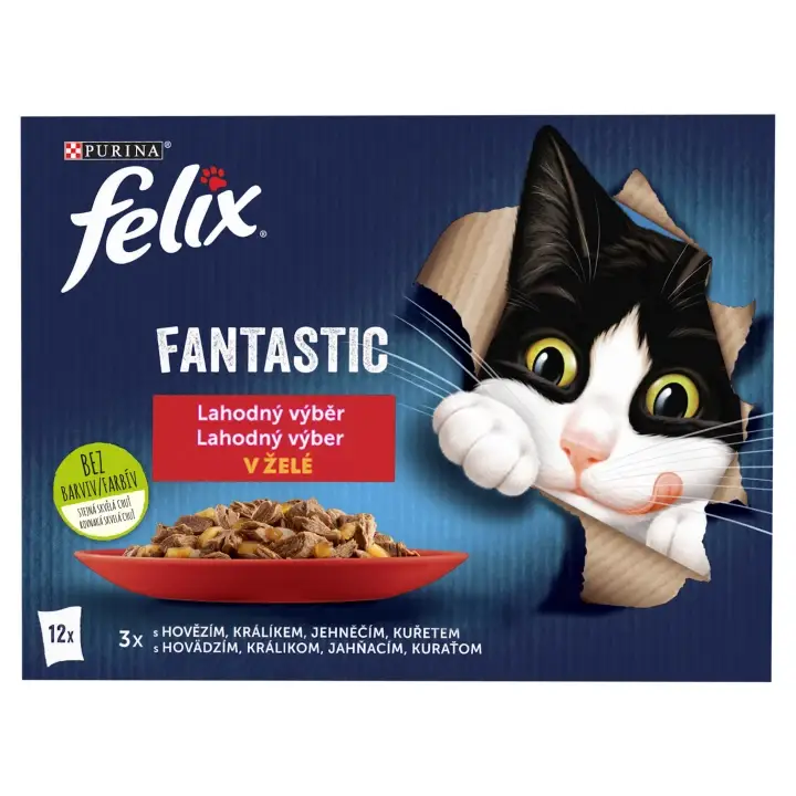 Felix Fantastic kapsičky pro kočky kuře, hovězí, králík, jehněčí v želé 12 x 85g Oblíbený