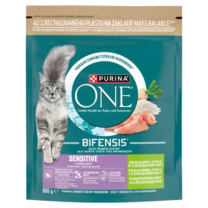 Originální Purina ONE Bifensis Sensitive granule pro kočky krůta 800g