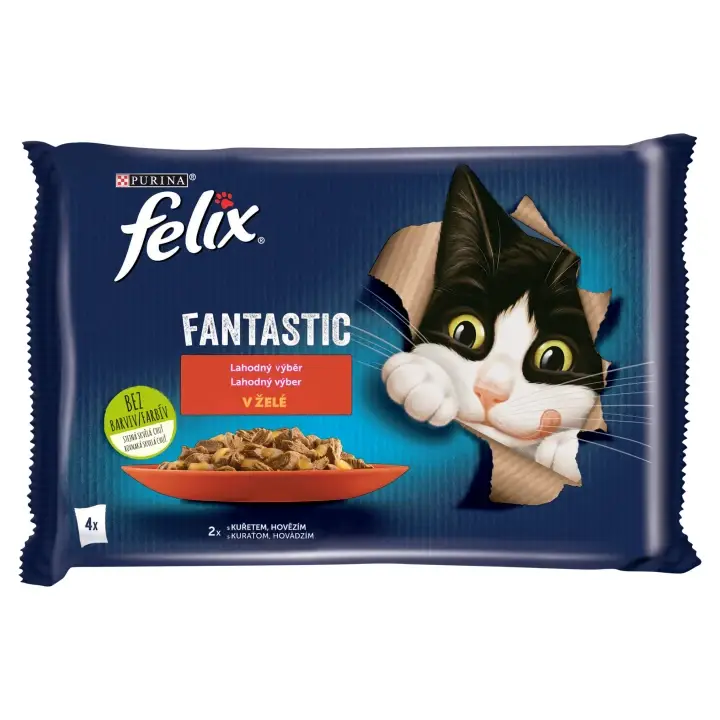 Felix Fantastic kapsičky pro kočky hovězí, kuře v želé 4 x 85g Časově Omezené