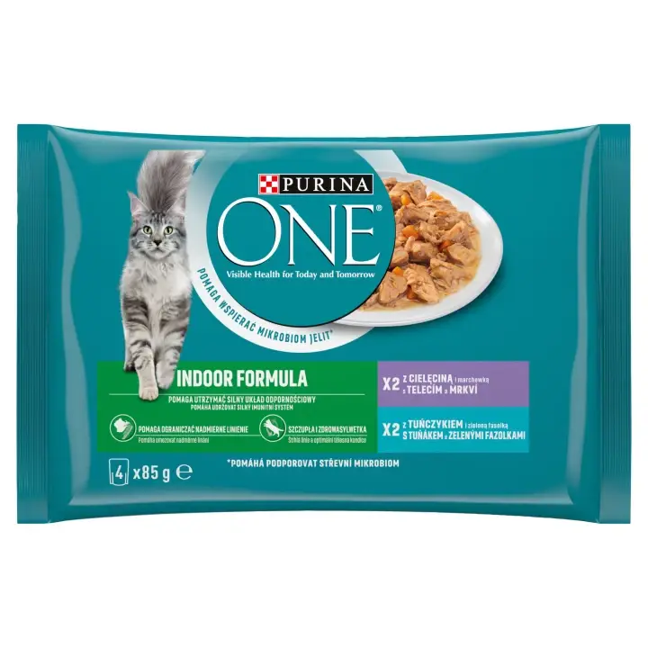 Purina ONE Indoor kapsičky pro kočky tuňák, telecí ve šťávě 4 x 85g Ihned K Objednání