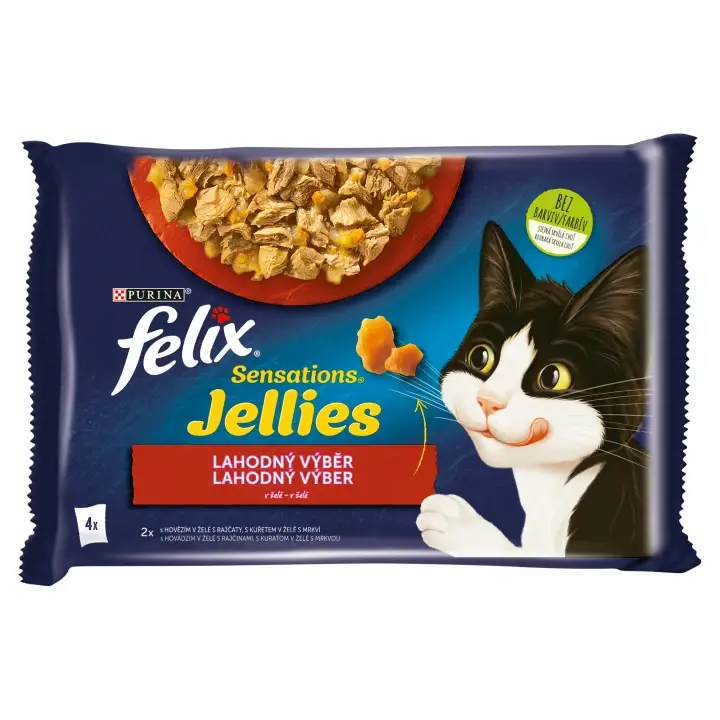 Felix Sensations Jellies kapsičky pro kočky hovězí, kuře v želé 4 x 85g Nízká Cena