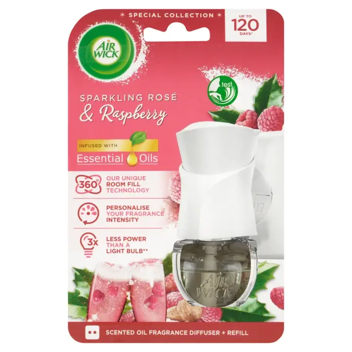 Air Wick Essential Oils Elektrický osvěžovač vzduchu strojek a náplň růžový sekt a maliny 19 ml Pouze Dnes