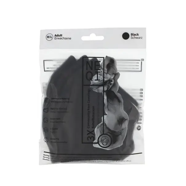 Časově Omezené NEQI Adult Community Face Coverings M-L Black Rouška a respirátor 3 ks